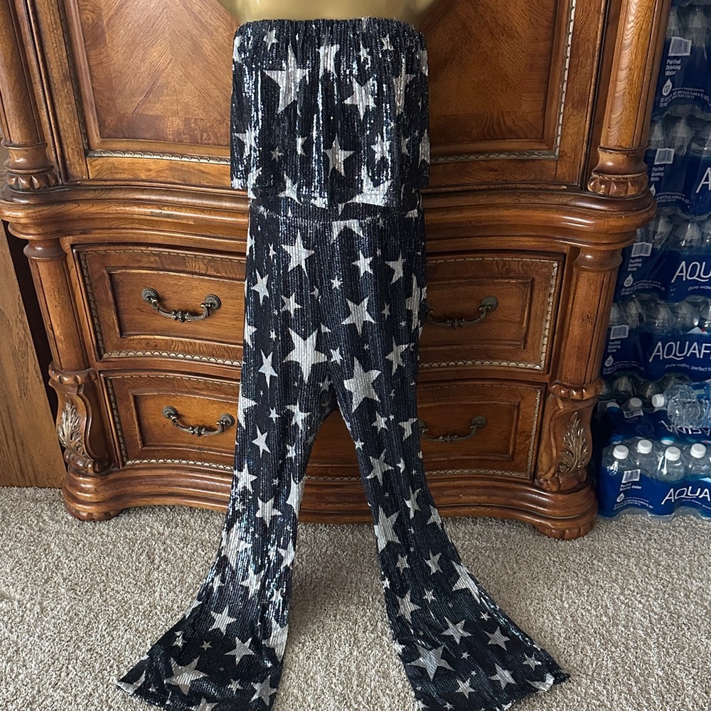 Black & White Star Print Strapless Jumpsuit